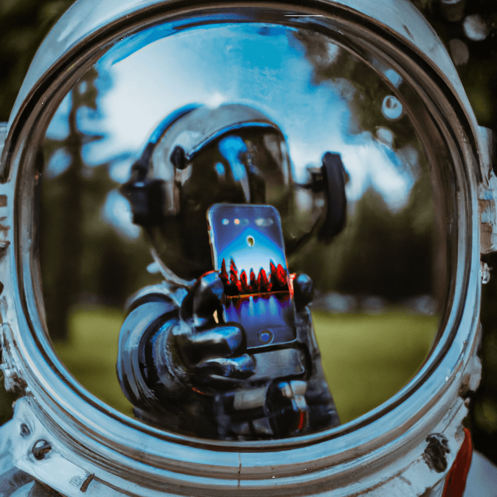 Astronauta che guarda un altro astronauta e gli mostra un telefono con NDVI